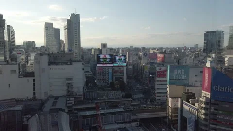 Aerial view of the shibuya area while sun set in winter daytime with many n.. Stock Footage 233564547