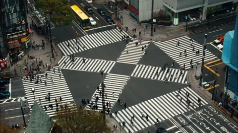 Aerial View Shibuya Crossing Tokyo Skyline Japan Traffic Crowds, Time Lapse Busy Stock Footage