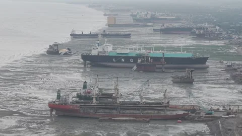 Aerial view of Ship Breakers Yard in Bhatiari, Bangladesh. Stock Footage 340606508