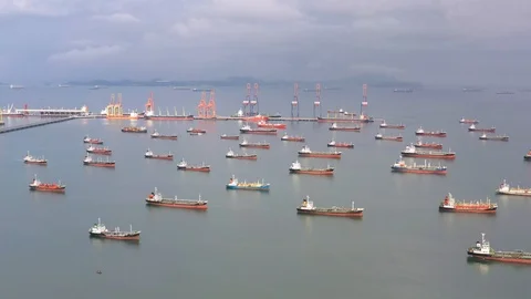 Aerial view of the ship carrying the lpg and oil tanker in the sea port Stock-Footage 119524458