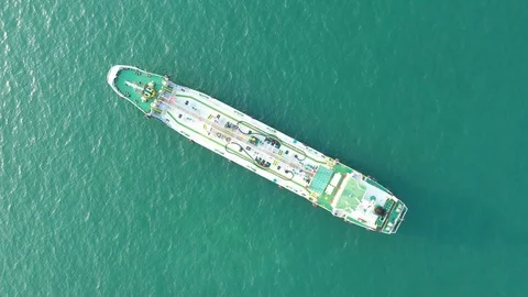 Aerial view of the ship carrying the lpg and oil tanker in the sea port Stock Footage 124594884
