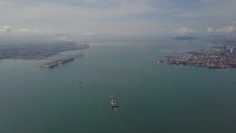 Aerial view ship container arrive Penang. Stock Footage 121048401