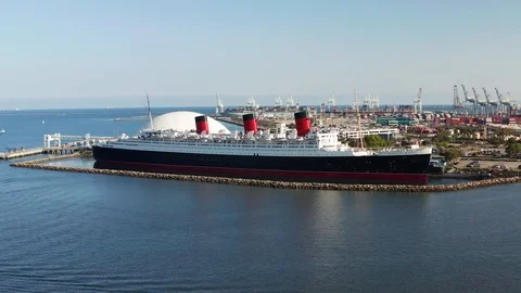 Aerial view of ship docked in the Long Beach harbor in California in day Stock Footage 111050927