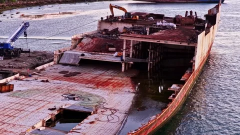 Aerial view of shipbreaking yard in the Philippines. Stock Footage 340774341