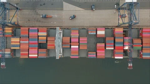 Aerial View Shipping Container unloading at Port Terminal 4k Stock Footage 118000191
