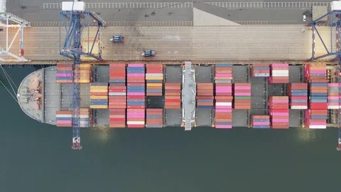 Aerial View Shipping Container unloading at Port Terminal 4k Stock Footage 118081274