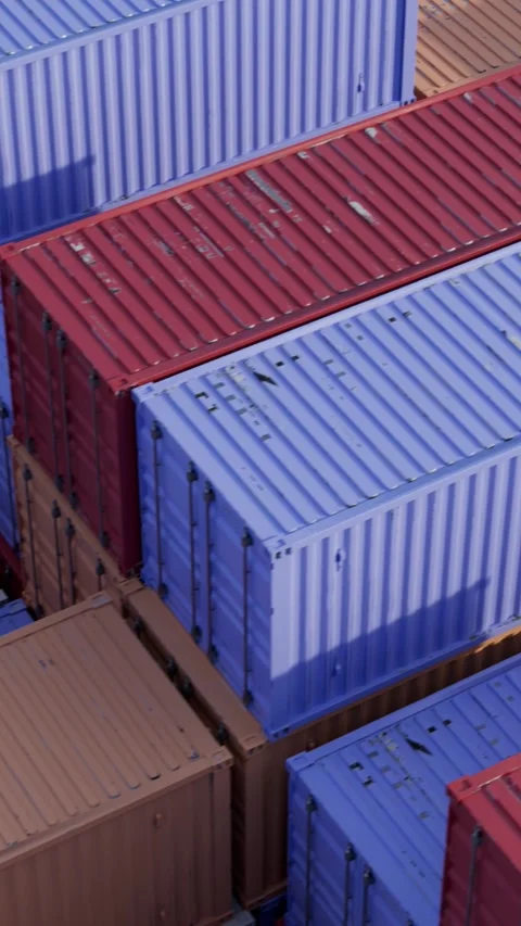 Aerial view of  shipping containers in cargo terminal Видео 329255503