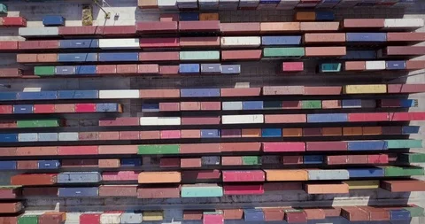Aerial view of shipping containers in dock Stock Footage 89654604
