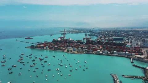 Aerial view of Shipping Infrastructure Port of Callao in Lima, Peru Stock Footage 342737814