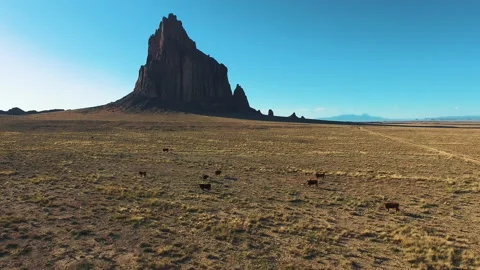 Aerial view of Shiprock Stock Footage 154916357