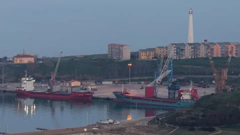 Aerial view of ships and lighthouse, Italy. Stock Footage 331817273