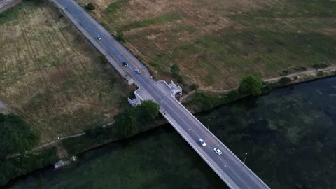 Aerial view of a short Bridge over a river Stock Footage 158094457