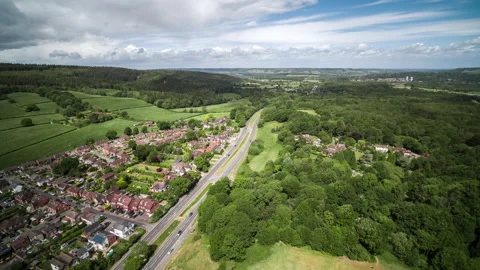 Aerial View Shot of British English Countryside, Sussex Surrey, United Kingdom Stock Footage 130938106