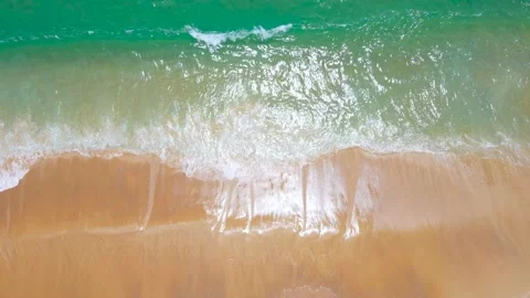 Aerial view shot. Drone camera over white beach sand and crystal sew water in su Video stock 172386467