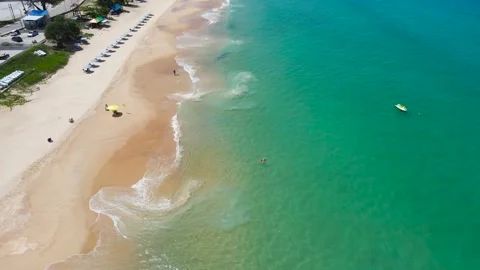 Aerial view shot. Drone camera over white beach sand and crystal sew water in su 스톡 동영상 172386548