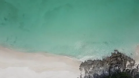 Aerial view shot. Drone camera over white beach sand and sew water clear. N.. Stock Footage 233794393