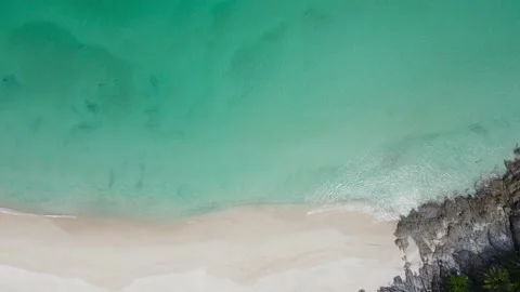 Aerial view shot. Drone camera over white beach sand and sew water clear. N.. Stock Footage 233794452