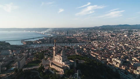 Aerial View Shot of Marseille Fr, Provence-Alpes-Cote d'Azur, France, sunny Stock Footage 227135704