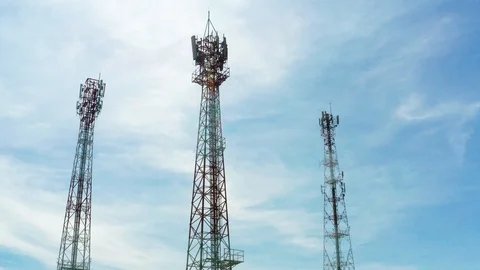 Aerial view shot. Mobile phone communication antenna tower. 4k Stock Footage 99864533