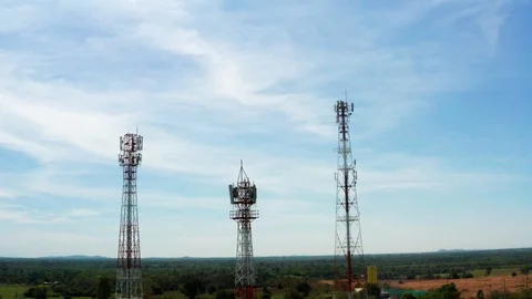 Aerial view shot. Mobile phone communication antenna tower. 4k resolution Stock-Footage 100656310