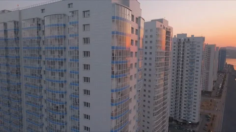Aerial view shot sunset over the new district on the banks of the Yenisei river Stock Footage 89086833