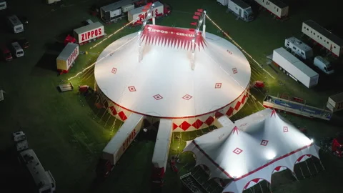 Aerial view shot of Zippo Circus at night - crystal clear and crisp image Stock Footage 308831753