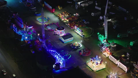Aerial view shot of Zippo Circus at night - crystal clear and crisp image Stock Footage 308832053