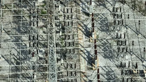 Aerial view showcasing high-voltage electrical equipment. Stock Footage 306898933