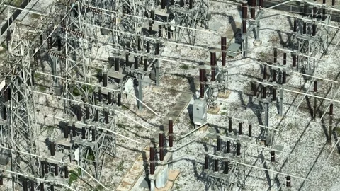 Aerial view showcasing high-voltage electrical equipment. Stock Footage 306898944
