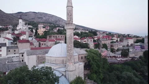 Aerial View Showcasing a Mosque and Impressive Historic Architecture in Bosnia Stock Footage 320799598
