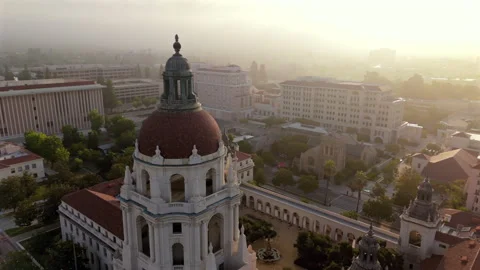 An Aerial View showcasing the remarkable Pasadena City Hall located in Video stock 282236397