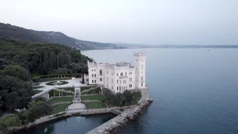 Aerial View Showcasing a Stunning Seaside Castle Surrounded in Croatia Stock Footage 320747549