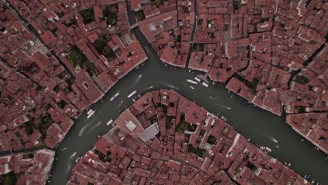 Aerial View showcasing Venices Iconic Canals and the Rooftops Structure Stock Footage 320747005