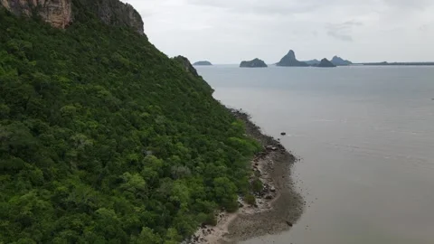Aerial view showing cloudy day by the sea Stock Footage 204120581