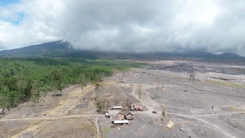Aerial view showing the devastation caused by the eruption of semeru volcano 動画素材 331348503