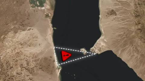 Aerial view showing path of proposed bridge spanning across red sea strait .. Stock Footage 345730594