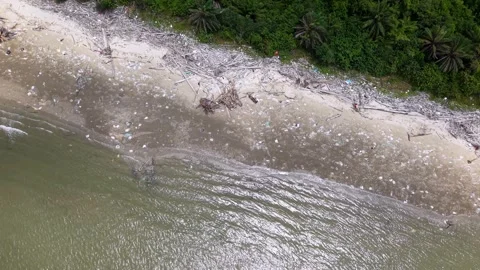 Aerial view shows a polluted beach 動画素材 337986721