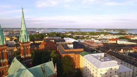 An aerial view shows St. John's Church in Helsinki, Finland. Stock Footage 129443530