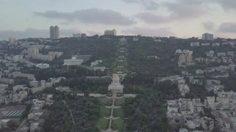 Aerial view of the Shrine of the Bab, haifa, Israel. the Baha'i Gardens Stock Footage 131892428