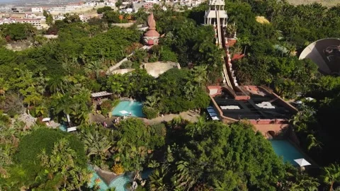Aerial view of Siam Park, one of the best water parks in the world, Tenerife Stock Footage 228969018