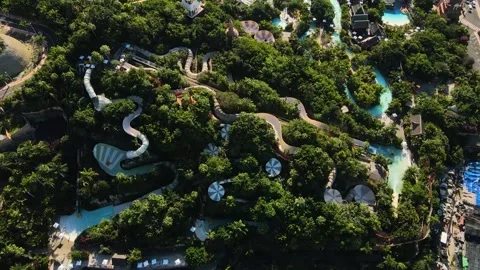 Aerial view of Siam Park, one of the best water parks in the world, Tenerife Stock Footage 228969142