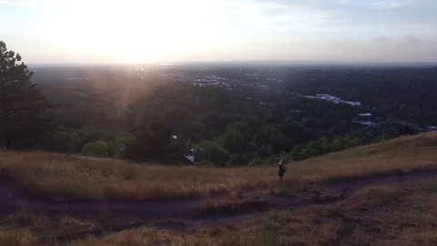 Aerial View from Side of Female Runner in Boulder, CO at Sunrise Stock-Footage 81844332