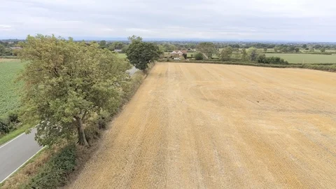 Aerial view, sideways move. Fly over road and white car passes by. Yellow whe 動画素材 95557212