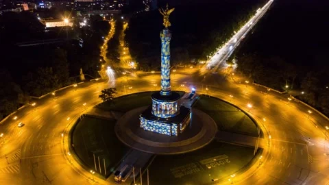 Aerial view of Siegessaeule (Victory Column) at t Stern in Berlin-Tiergarten Stock Footage 145702504