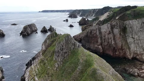 Aerial view of Silence Beach and dramatic coastal cliffs in Spain. Stock Footage 334187204
