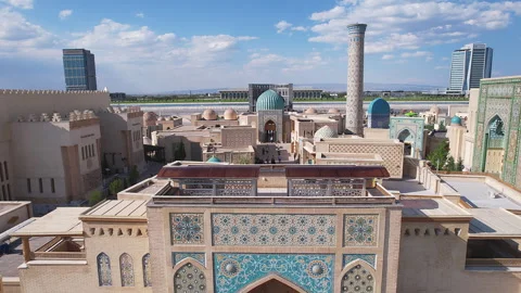 Aerial view of the Silk Road Samarkand on a sunny day, Uzbekistan. - May 25 Stock Footage 249927618