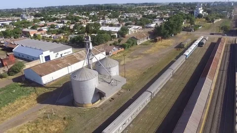 Aerial view of the silo of an old train station Video stock 85029664