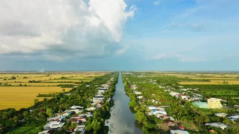 Aerial view from the silt river tilting up to the bright blue sky Stock-Footage 337697694