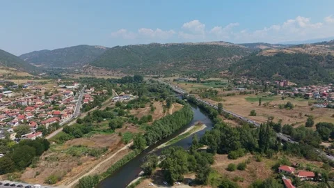 Aerial View of Simitli and River in Bulgaria Stock Footage 343578206