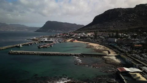 Aerial View of Simons Towns Harbor and Coastline at Dusk in South Africa Stock Footage 270610313